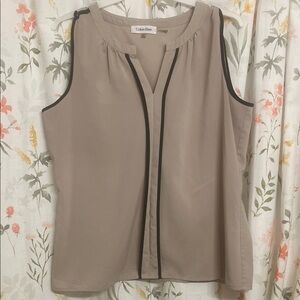 Calvin Klein Taupe Sleeveless Top with Black Accents